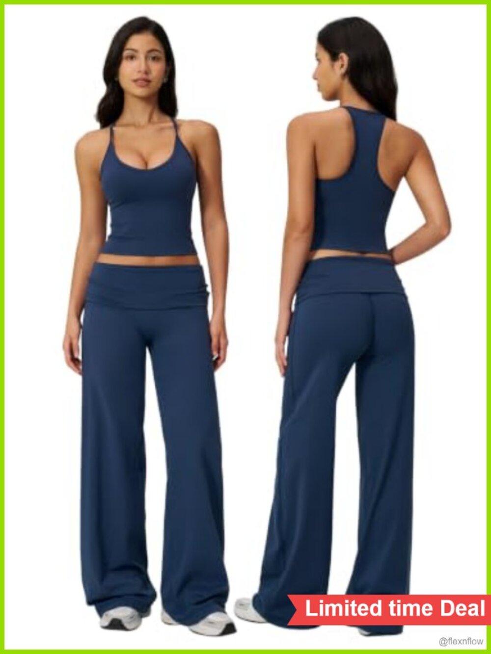 Womens 2 Piece Workout Set Racerback Tank Wide Leg Yoga Pants